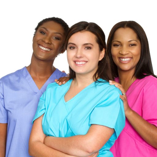 Diverse group of nurses isolated on white.